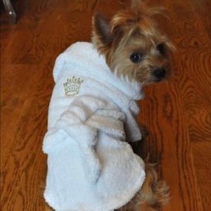 White bathrobe Gold Crown Cotton Dog Bathrobe by Doggie Design